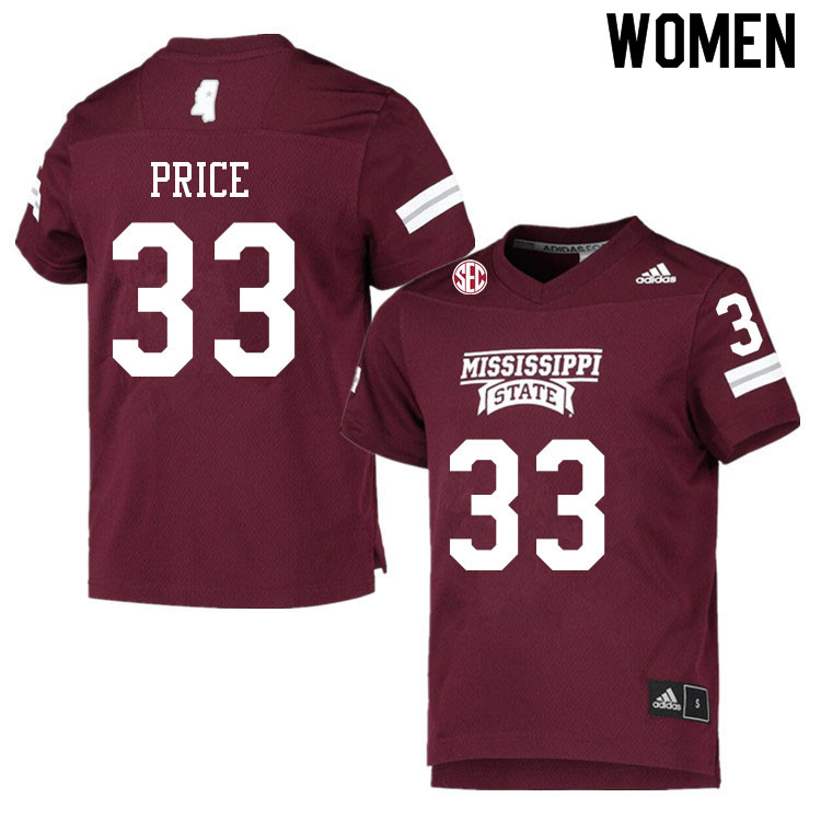 Women #33 Simeon Price Mississippi State Bulldogs College Football Jerseys Sale-Maroon